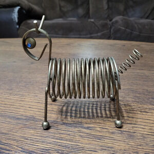 Vintage Brass Dog Coil Wire Letter and Pen Holder